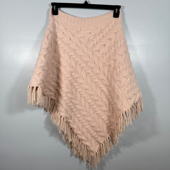 Banana Republic Angora Wool Cable Knit Fluffy Fringe Poncho M/L Soft Cozy Winter - Picture 6 of 8